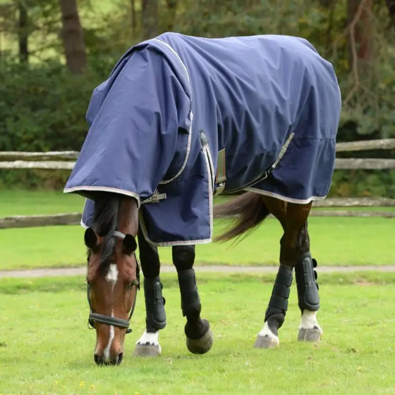 WeatherBeeta ComFiTec Essential Detach-A-Neck Lite Plus Turnout Rug - Navy/Silver/Red-2