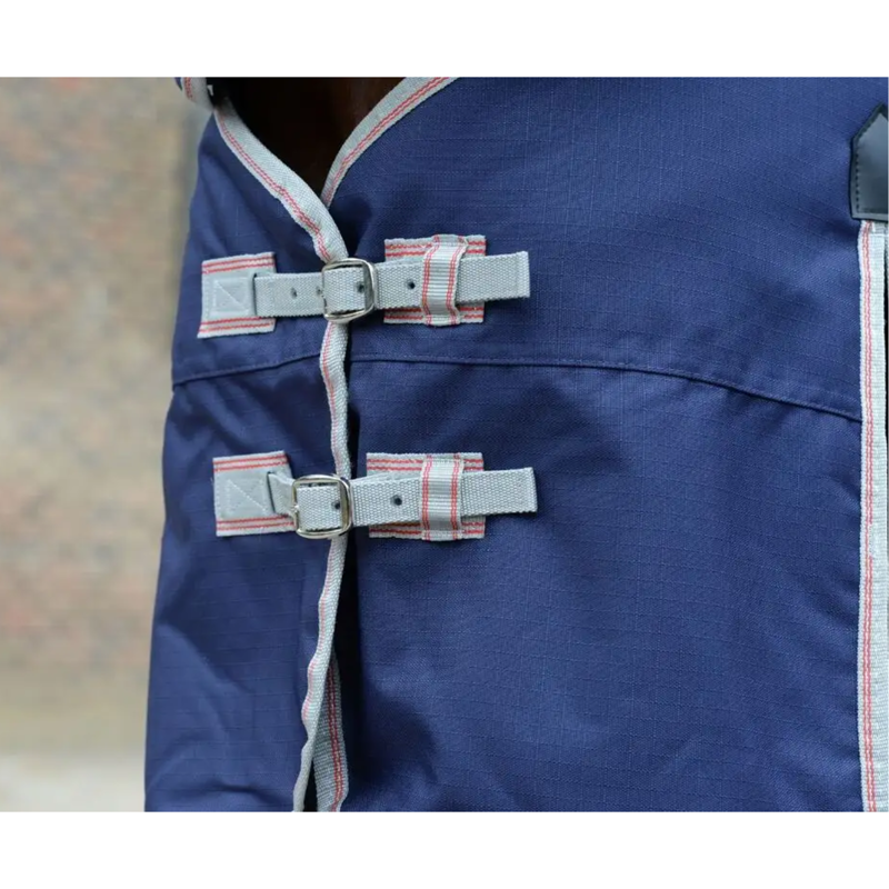 WeatherBeeta ComFiTec Essential Detach-A-Neck Lite Plus Turnout Rug - Navy/Silver/Red-3