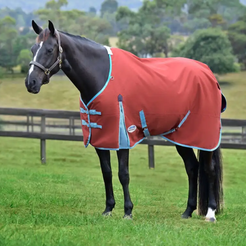 WeatherBeeta ComFiTec Essential Standard Neck Lite Plus Turnout Rug - Red/Blue/Beige