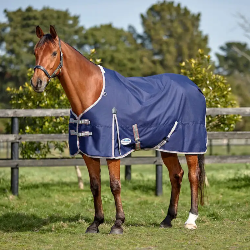 WeatherBeeta ComFiTec Essential Standard Neck Lite Turnout Rug - Navy/Silver/Red