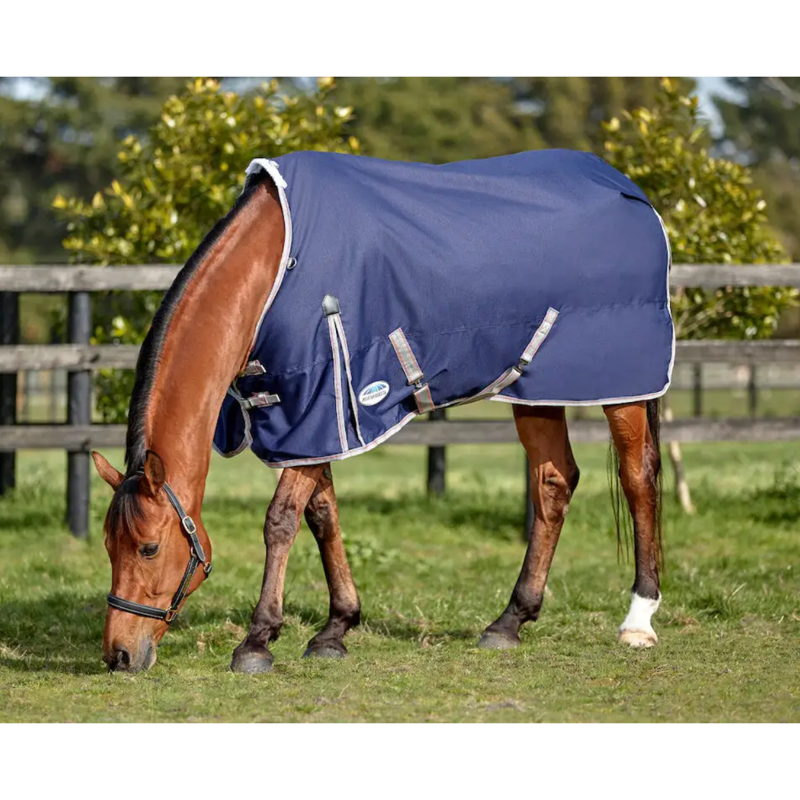 WeatherBeeta ComFiTec Essential Standard Neck Lite Turnout Rug - Navy/Silver/Red-1