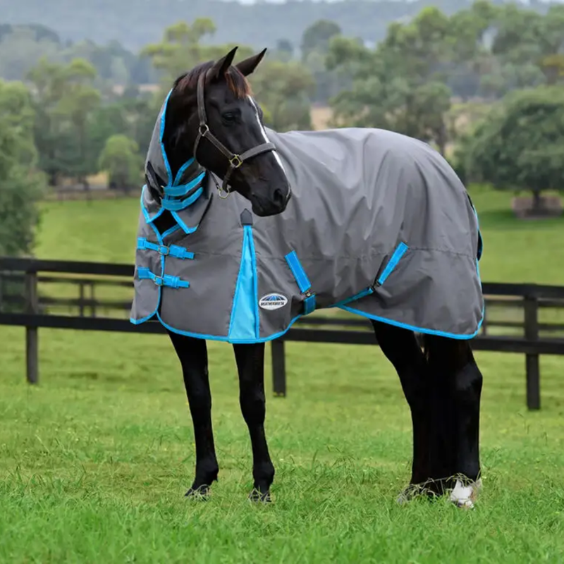 WeatherBeeta ComFiTec Classic Combo Neck Lite Plus Turnout Rug - Grey/Bright Blue/White-1
