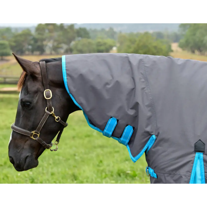 WeatherBeeta ComFiTec Classic Combo Neck Lite Plus Turnout Rug - Grey/Bright Blue/White-2