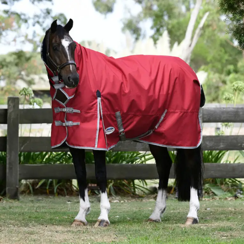 WeatherBeeta ComFiTec Classic Combo Neck Lite Plus Turnout Rug - Red/Silver/Navy-1