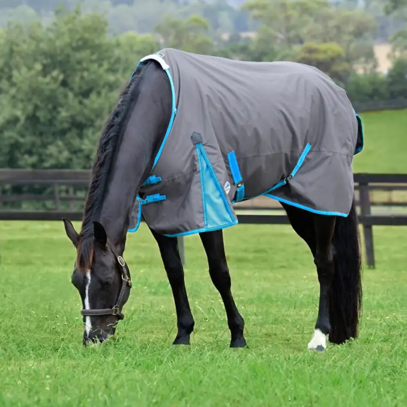 WeatherBeeta ComFiTec Classic Standard Neck Lite Plus Turnout Rug - Grey/Bright Blue/White-1