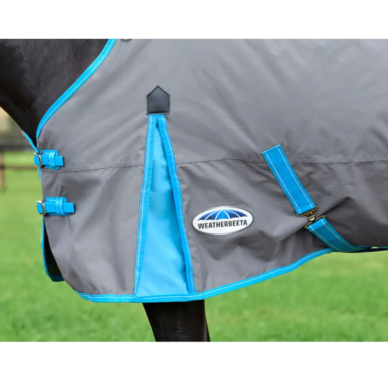 WeatherBeeta ComFiTec Classic Standard Neck Lite Plus Turnout Rug - Grey/Bright Blue/White-4