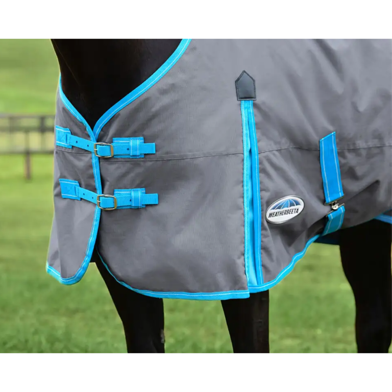 WeatherBeeta ComFiTec Classic Standard Neck Lite Plus Turnout Rug - Grey/Bright Blue/White-5