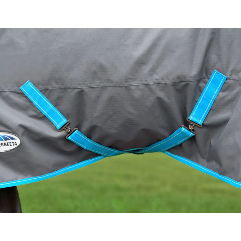 WeatherBeeta ComFiTec Classic Standard Neck Lite Plus Turnout Rug - Grey/Bright Blue/White-6