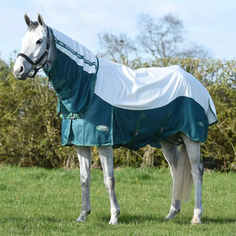 WeatherBeeta Green-Tec Airflow Mesh Combo Neck Fly Rug - White/Dragonfly Blue