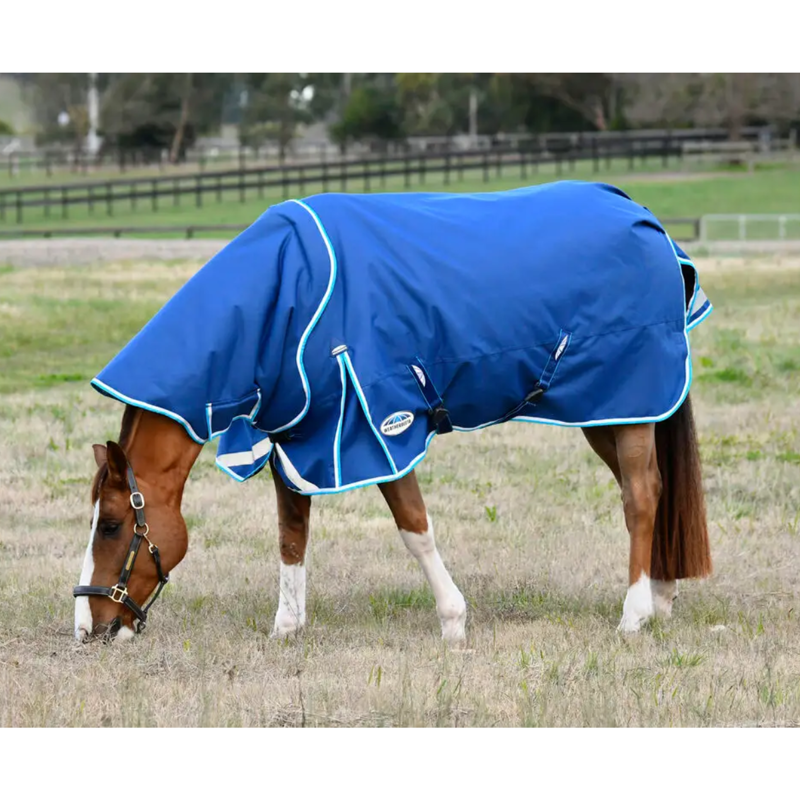 WeatherBeeta ComFiTec Ultra Hardi Detach-A-Neck Medium/Lite Turnout Rug - Blue/Bright Blue/White-1