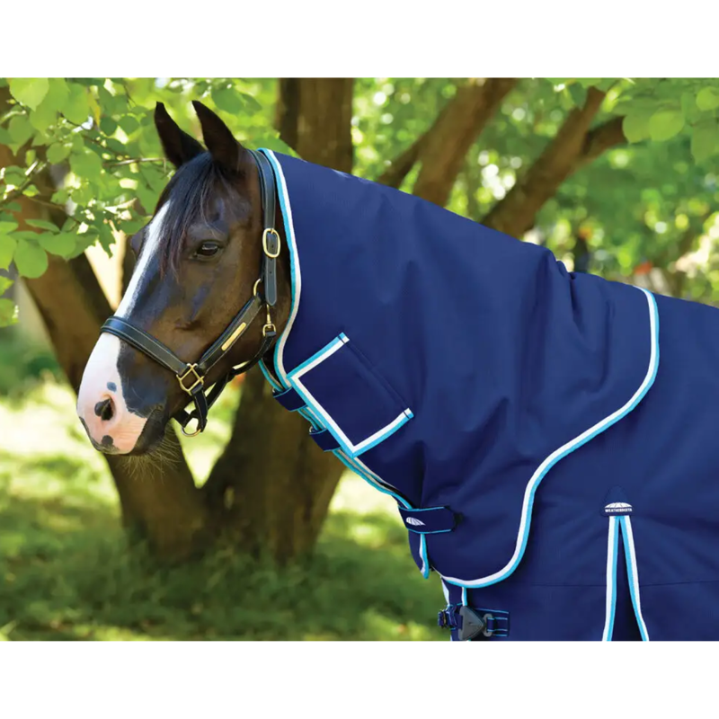 WeatherBeeta ComFiTec Ultra Hardi Detach-A-Neck Medium/Lite Turnout Rug - Blue/Bright Blue/White-2