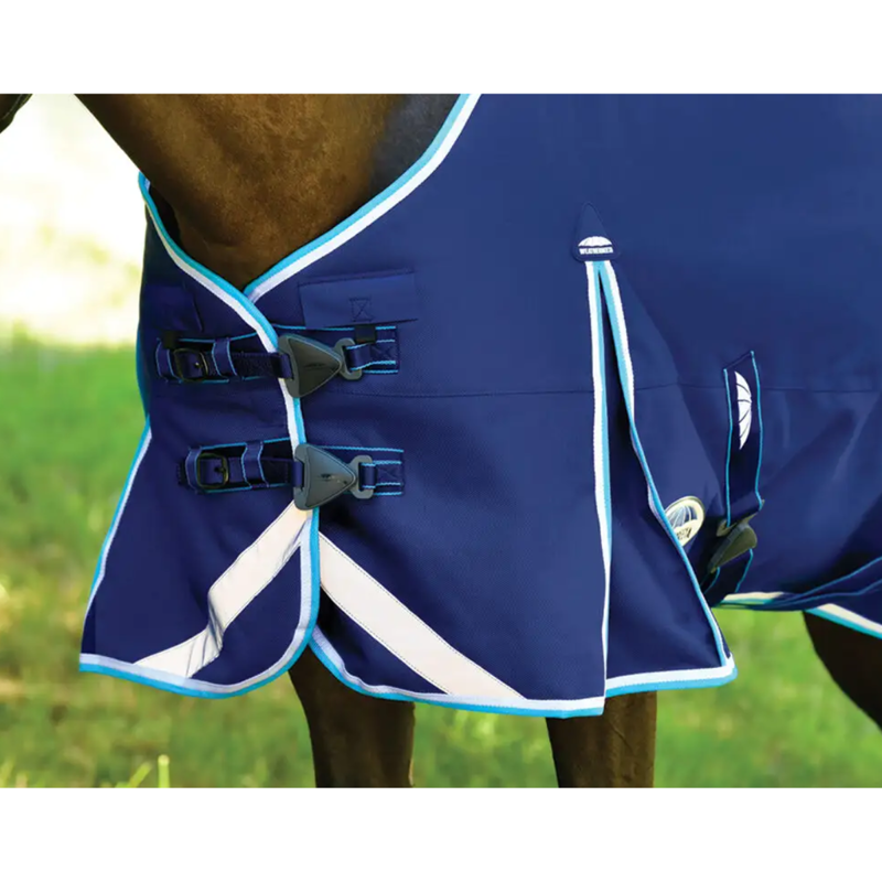 WeatherBeeta ComFiTec Ultra Hardi Detach-A-Neck Medium/Lite Turnout Rug - Blue/Bright Blue/White-3