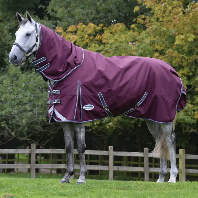 WeatherBeeta ComFiTec Plus Dynamic II Detach-A-Neck Medium/Lite Turnout Rug - Maroon/Grey/White