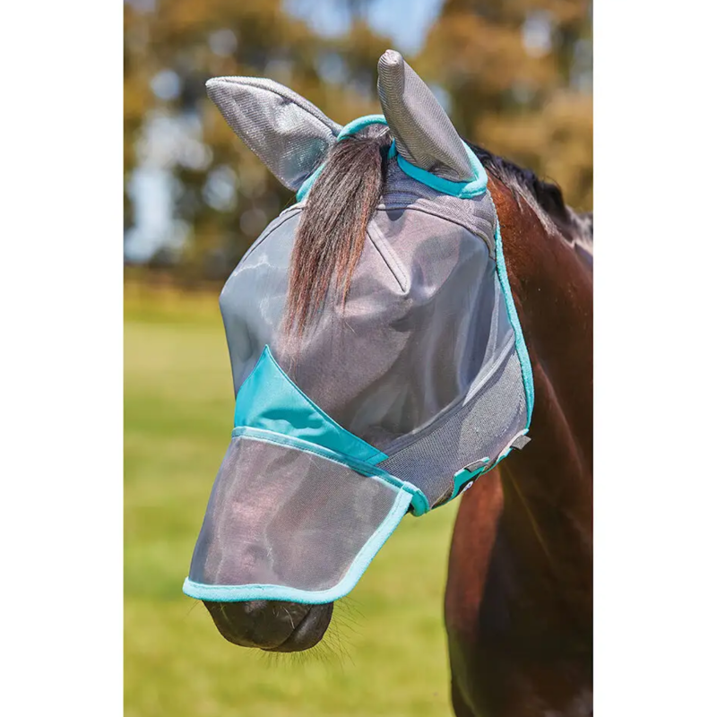 WeatherBeeta ComFiTec Deluxe Fine Mesh Mask With Ears And Nose - Grey/Turquoise