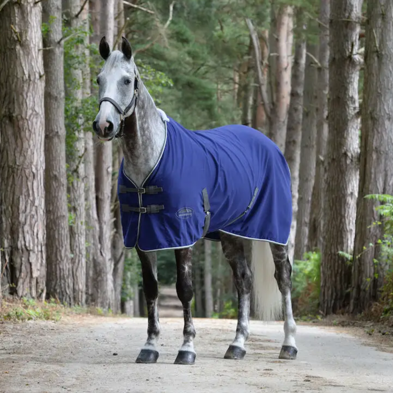 WeatherBeeta Cotton Show Sheet With Surcingles II Standard Neck Rug - Dark Blue/Grey/White