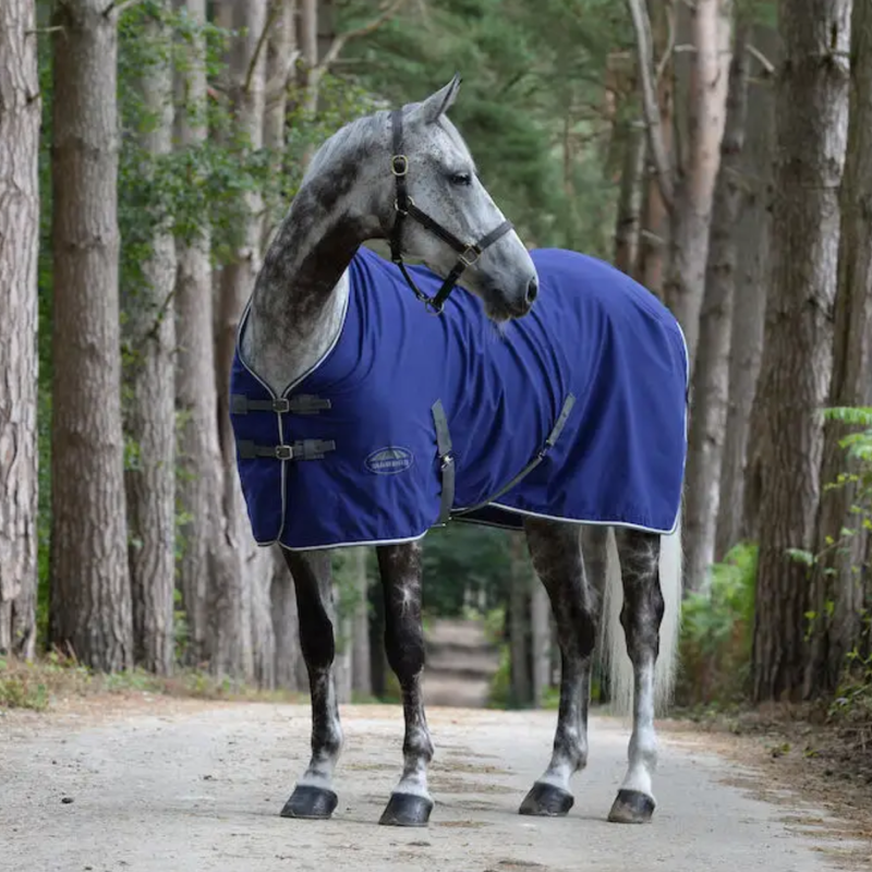 WeatherBeeta Cotton Show Sheet With Surcingles II Standard Neck Rug - Dark Blue/Grey/White-1