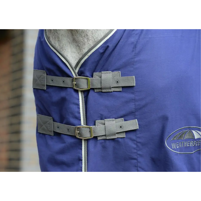 WeatherBeeta Cotton Show Sheet With Surcingles II Standard Neck Rug - Dark Blue/Grey/White-2