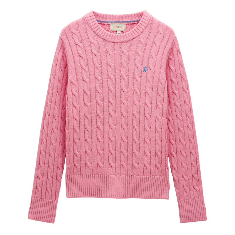 Joules Ladies Classic Cable Cotton Crew Neck Jumper - Pink 