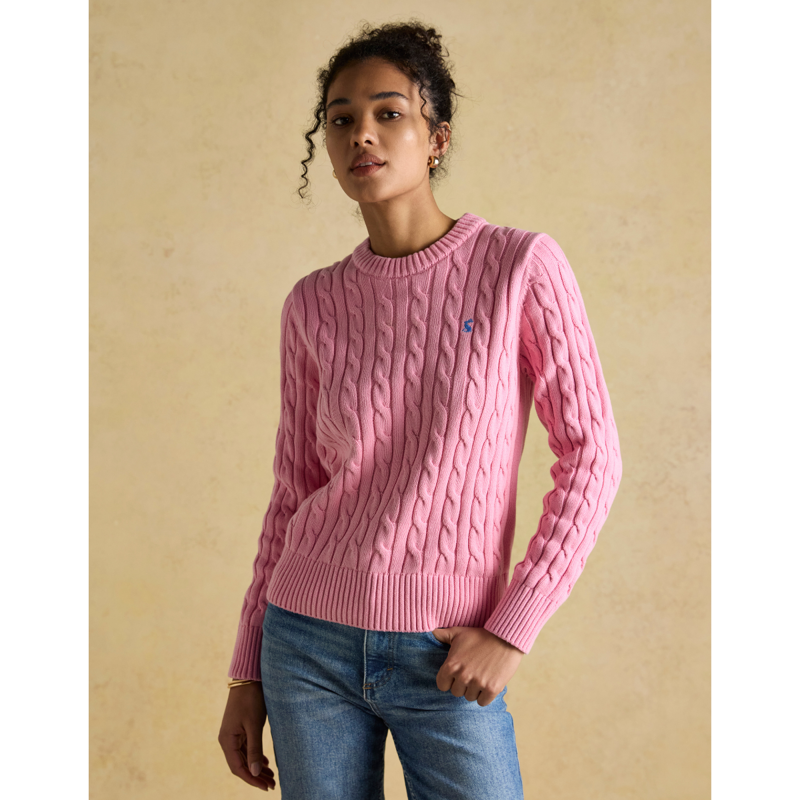 Joules Ladies Classic Cable Cotton Crew Neck Jumper - Pink -1