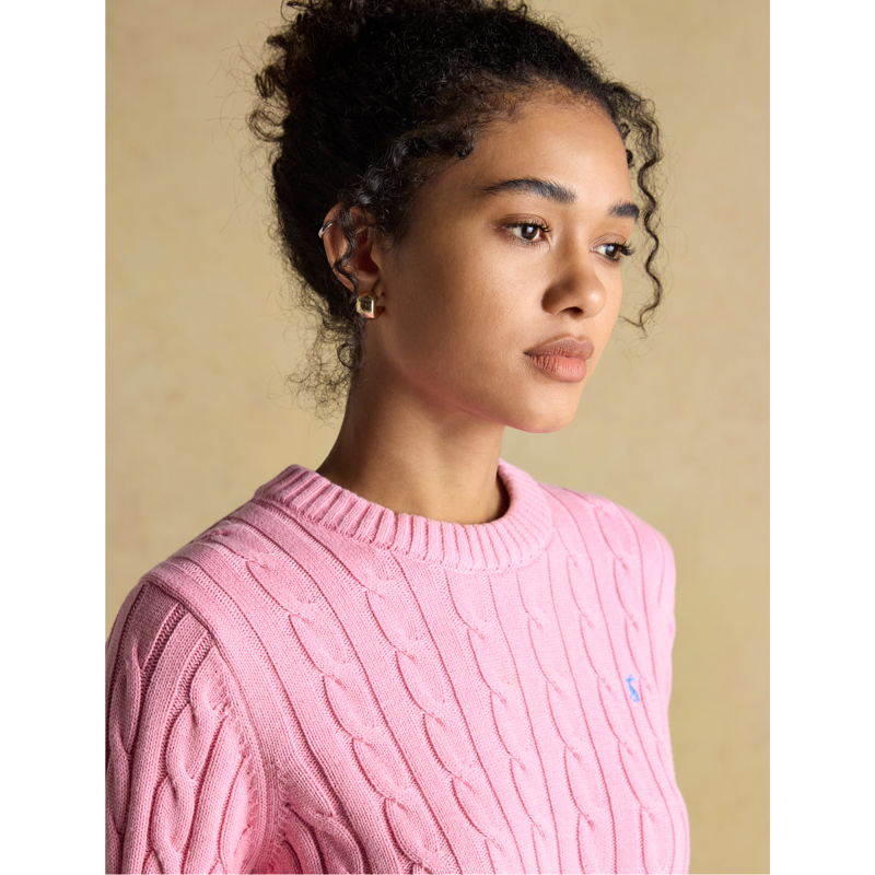 Joules Ladies Classic Cable Cotton Crew Neck Jumper - Pink -9
