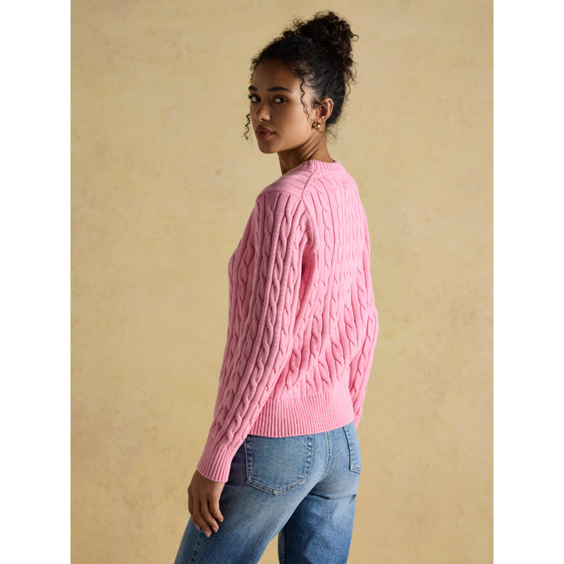 Joules Ladies Classic Cable Cotton Crew Neck Jumper - Pink -2
