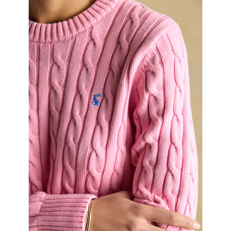 Joules Ladies Classic Cable Cotton Crew Neck Jumper - Pink -7