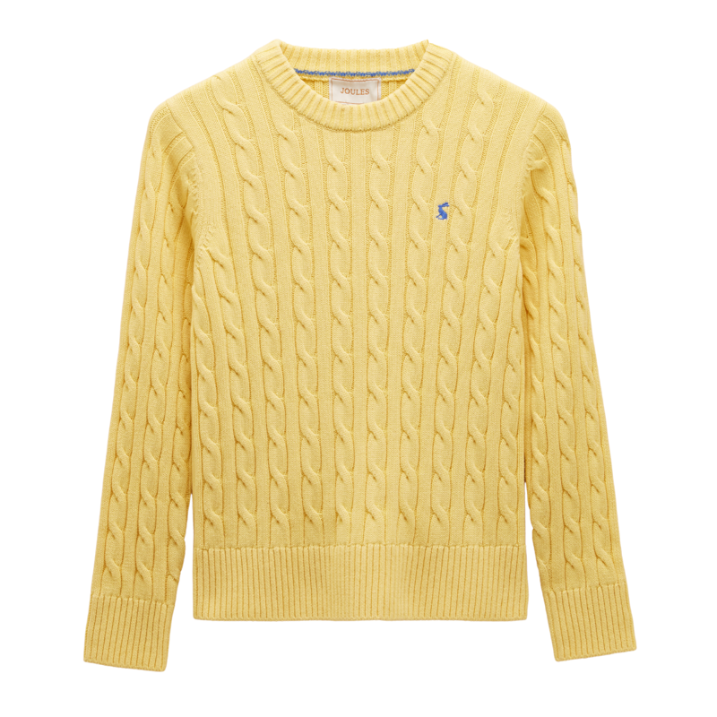 Joules Ladies Classic Cable Cotton Crew Neck Jumper - Yellow