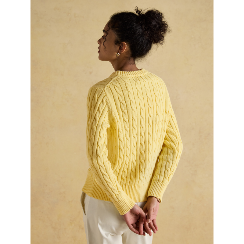 Joules Ladies Classic Cable Cotton Crew Neck Jumper - Yellow-2