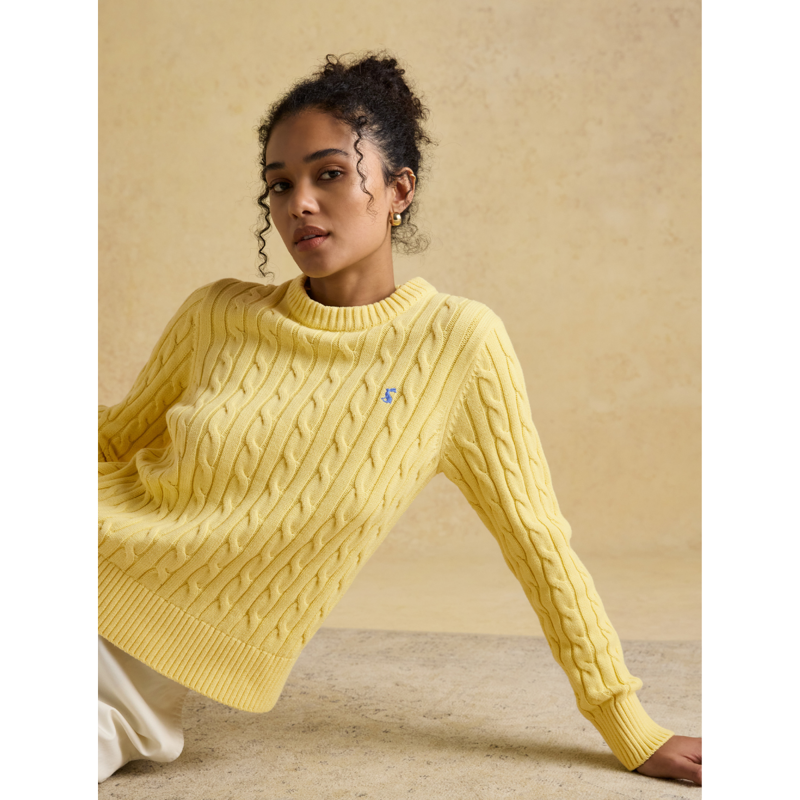 Joules Ladies Classic Cable Cotton Crew Neck Jumper - Yellow-3