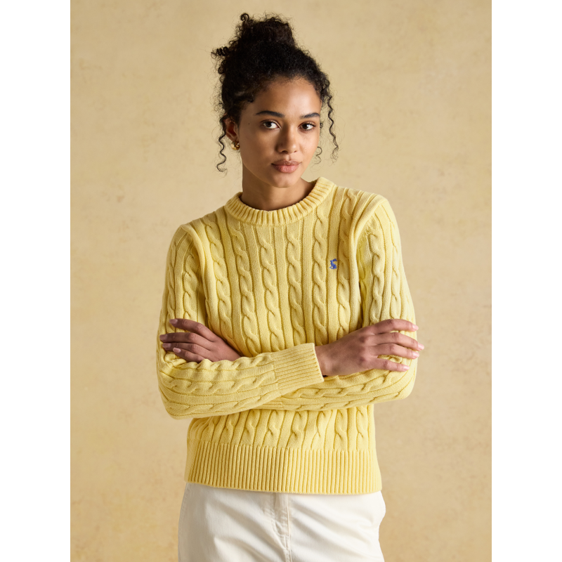 Joules Ladies Classic Cable Cotton Crew Neck Jumper - Yellow-1