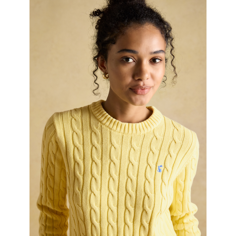 Joules Ladies Classic Cable Cotton Crew Neck Jumper - Yellow-4