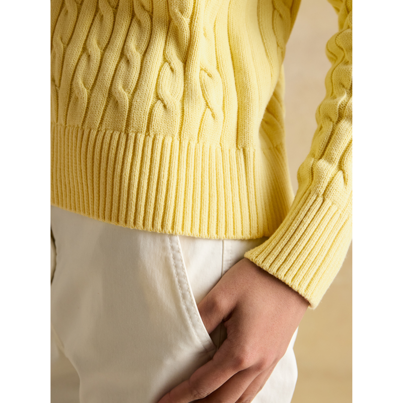 Joules Ladies Classic Cable Cotton Crew Neck Jumper - Yellow-5