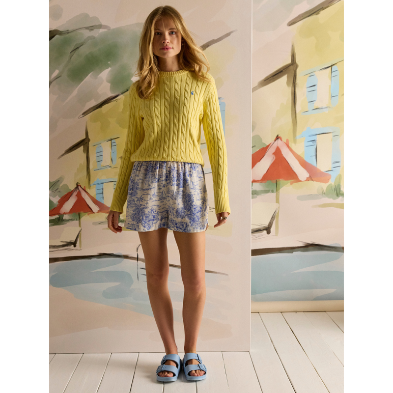 Joules Ladies Classic Cable Cotton Crew Neck Jumper - Yellow-6