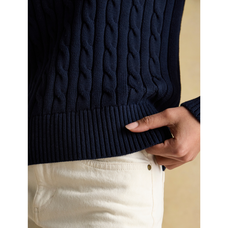 Joules Ladies Classic Cable Cotton Crew Neck Jumper - Navy-5