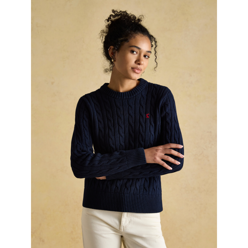 Joules Ladies Classic Cable Cotton Crew Neck Jumper - Navy-1