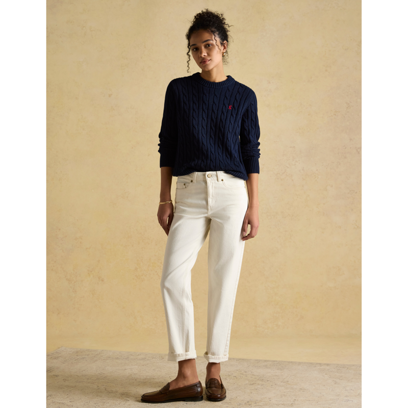 Joules Ladies Classic Cable Cotton Crew Neck Jumper - Navy-4