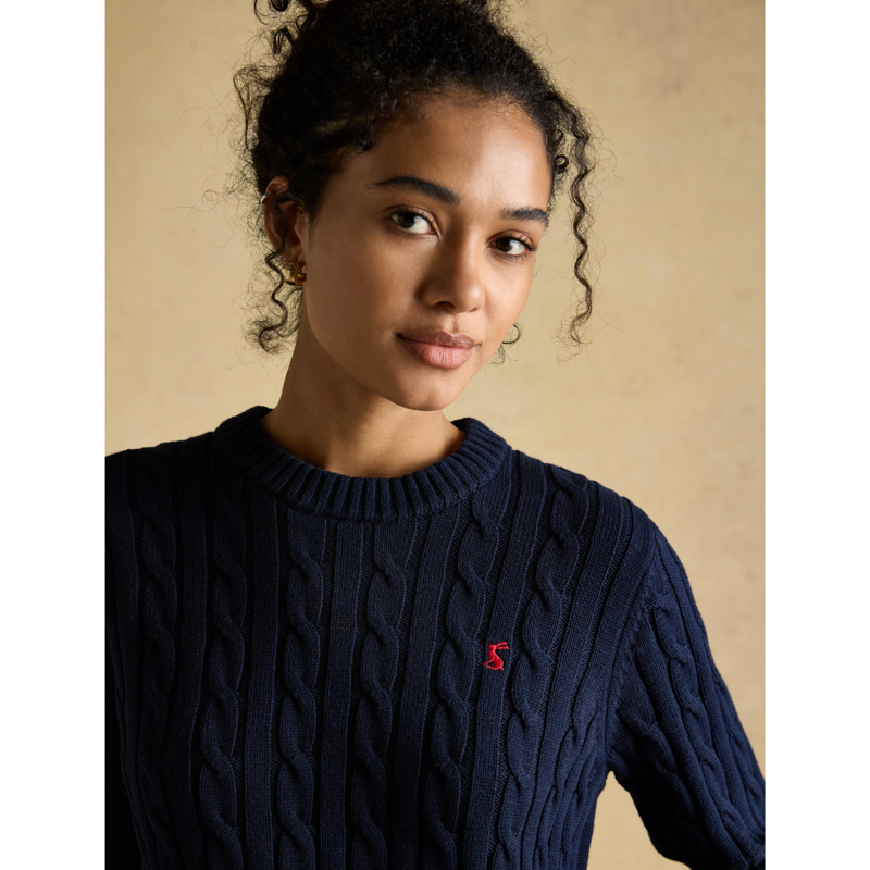 Joules Ladies Classic Cable Cotton Crew Neck Jumper - Navy-3