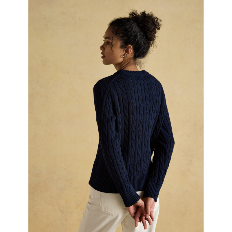 Joules Ladies Classic Cable Cotton Crew Neck Jumper - Navy-2