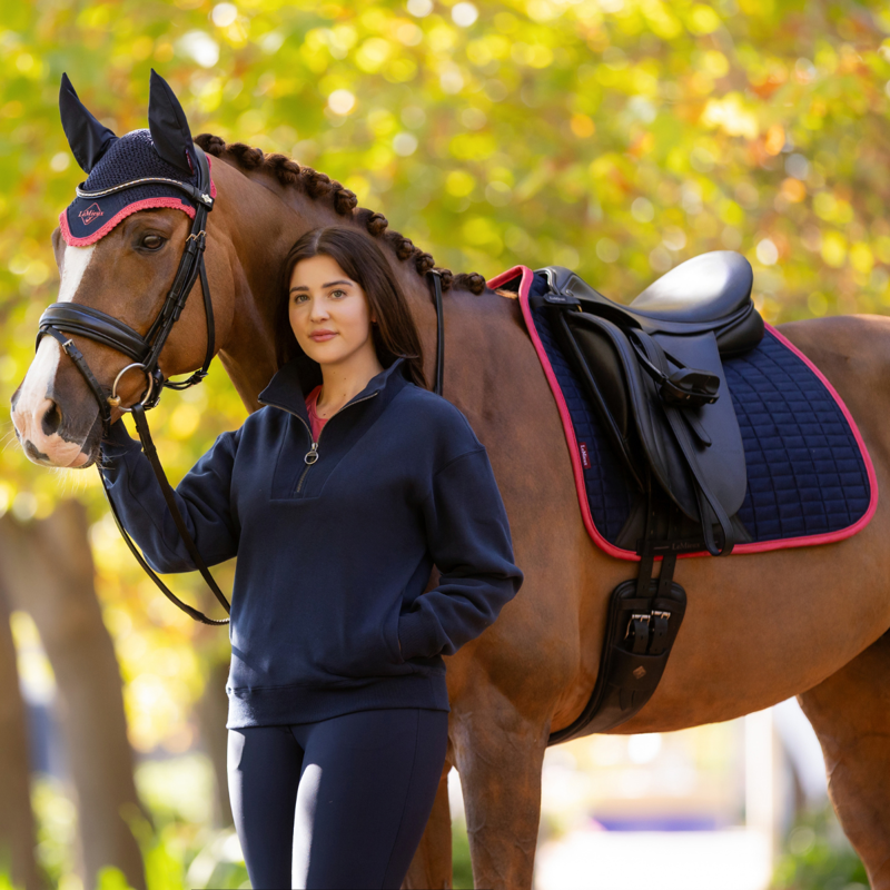 LeMieux Suede Dressage Square - Navy/Cranberry-3