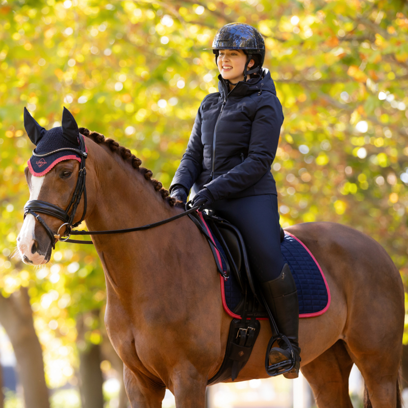 LeMieux Suede Dressage Square - Navy/Cranberry-2