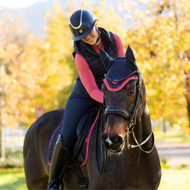 LeMieux Loire Fly Hood - Navy/Cranberry-2