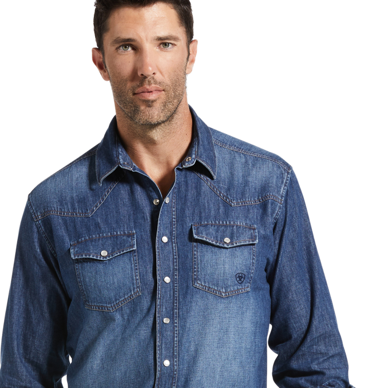 Ariat Men's Denim Retro Fit Shirt - Stone-2