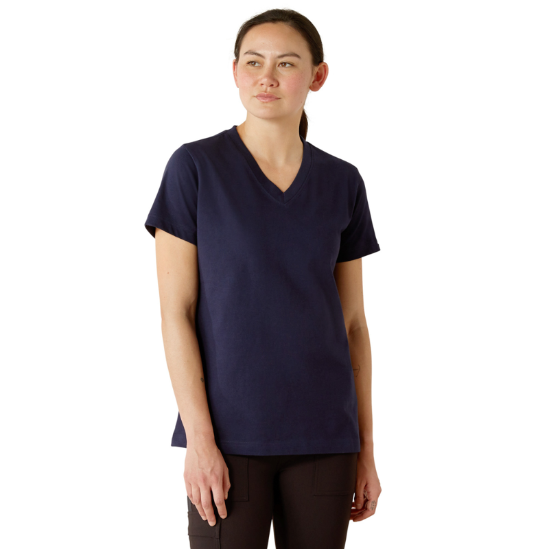 Ariat Women's Rebar Cotton Strong Standard V-Neck T-Shirt - Navy-1