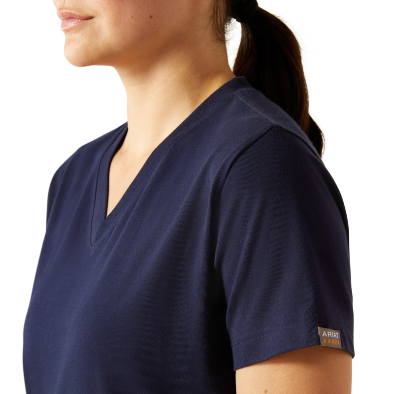 Ariat Women's Rebar Cotton Strong Standard V-Neck T-Shirt - Navy-4