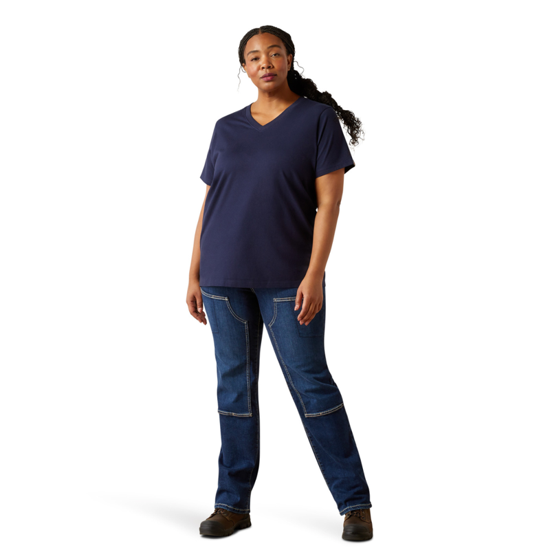 Ariat Women's Rebar Cotton Strong Standard V-Neck T-Shirt - Navy-5