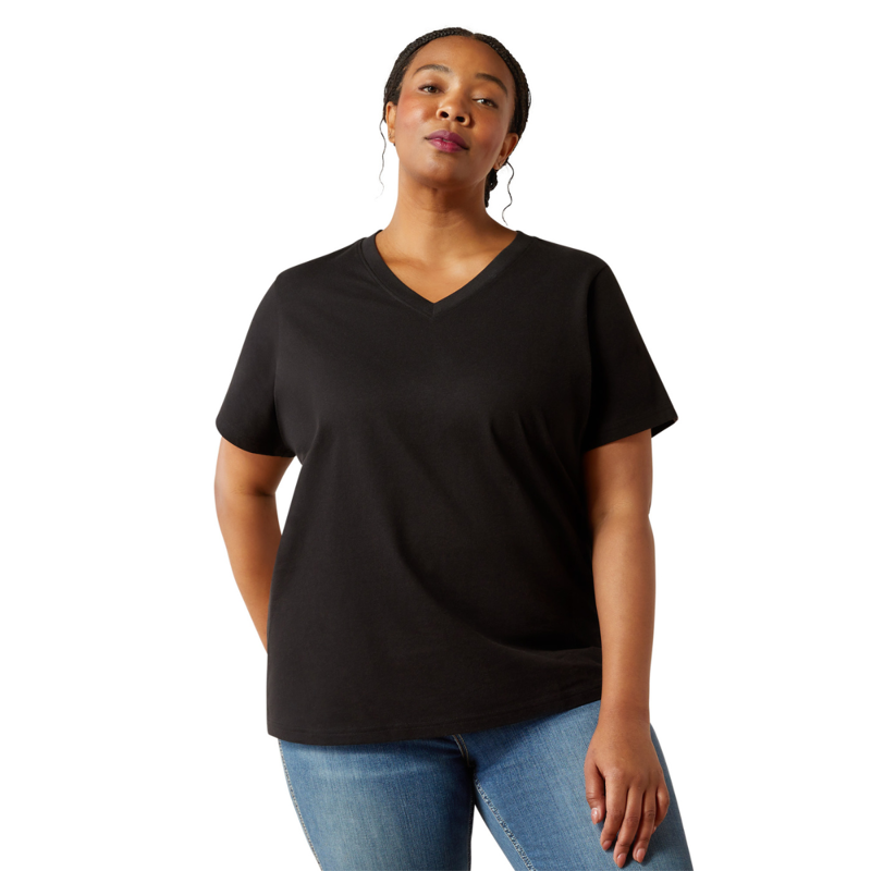 Ariat Women's Rebar Cotton Strong Standard V-Neck T-Shirt - Black-2