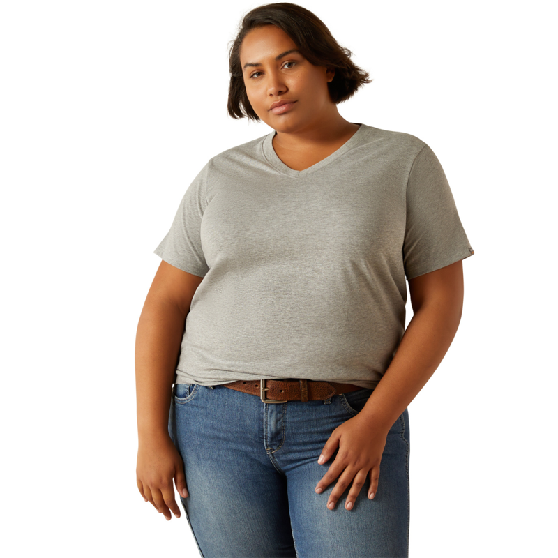Ariat Women's Rebar Cotton Strong Standard V-Neck T-Shirt - Heather Grey-1