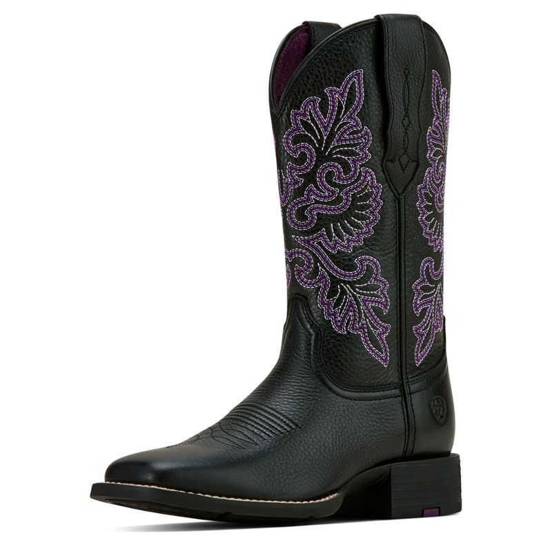 Ariat Women's Round Up Wide Square Toe StretchFit Western Boot - Black Deertan
