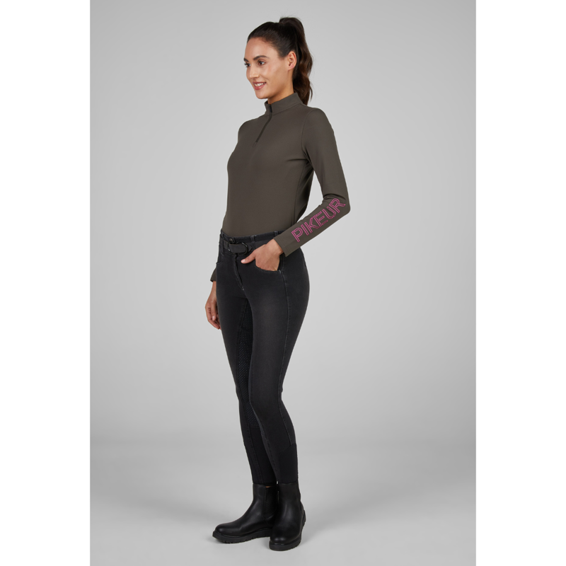 Pikeur Ladies Zip Training Shirt - Deep Khaki-2