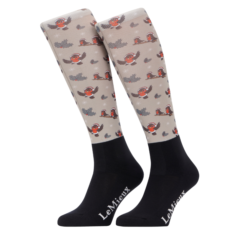 LeMieux Footsie Socks - Xmas Robins Almond